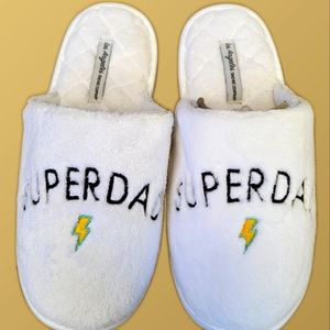 Men's soft, cozy, comfy slippers embroidered with "SUPERDAD" .